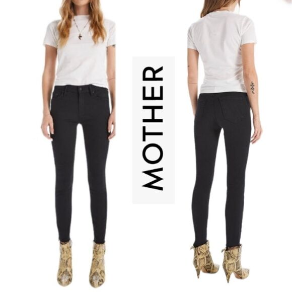 MOTHER Denim Looker Fray Hem Black Jeans 24 @O - Picture 1 of 15